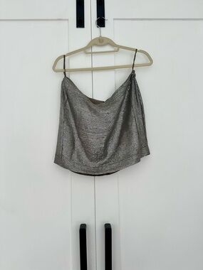 Reiss Silver Metallic Cowl Mini Skirt
